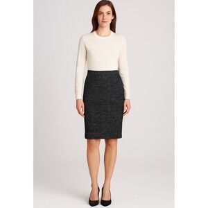 St. John Black White Tweed Knit Skirt Womens Size 8 Pencil Stretch Unlined 25"